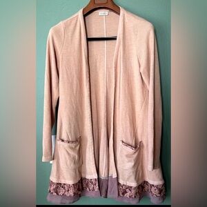 Women’s Sz S Open front lace long sleeve boho light cardigan sweater by Logo